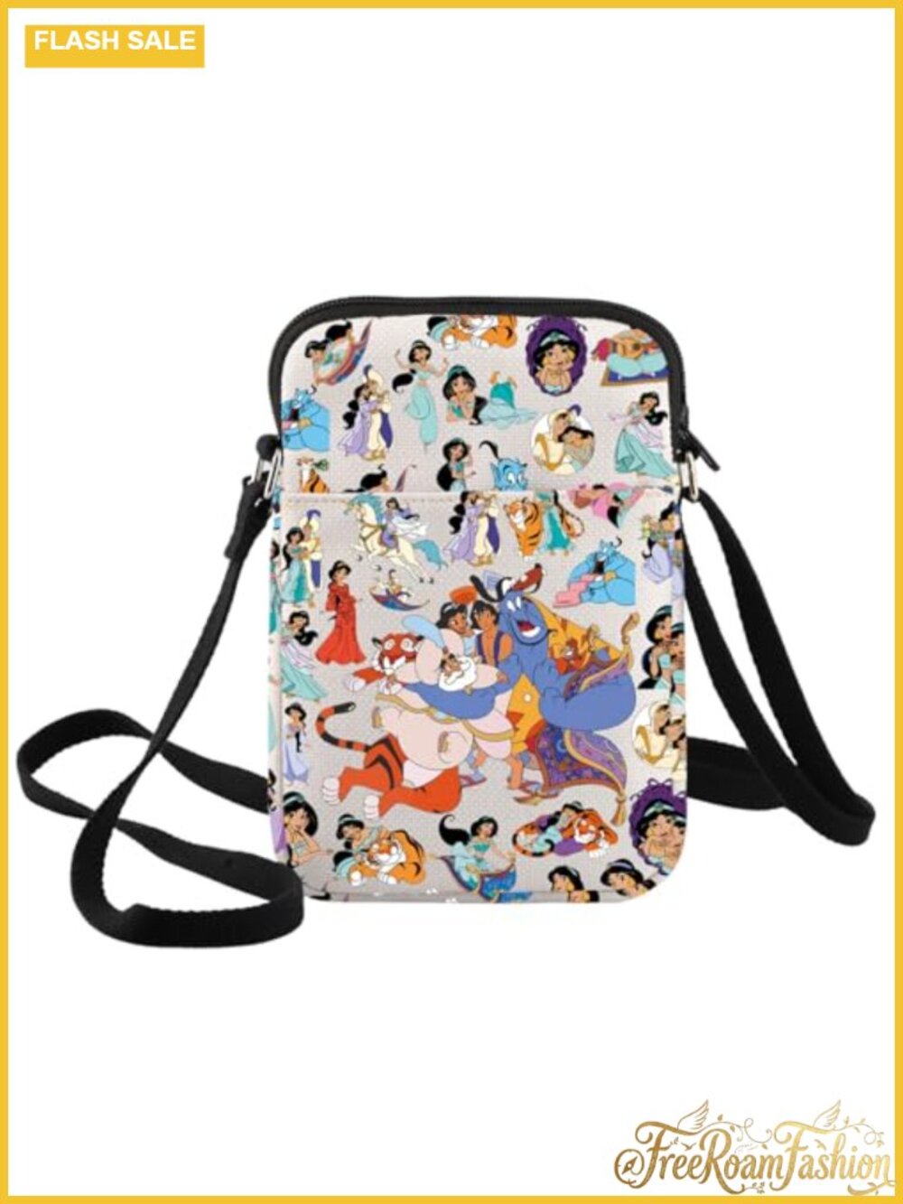 Cotton Canvas Crossbody Bag Adjustable Strap Zipper Pockets